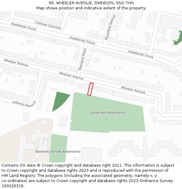 66, WHEELER AVENUE, SWINDON, SN2 7HN: Location map and indicative extent of plot