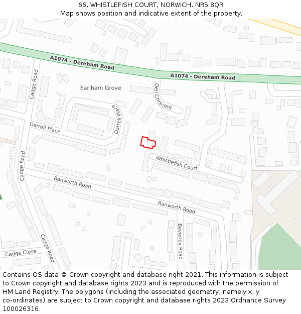 66, WHISTLEFISH COURT, NORWICH, NR5 8QR: Location map and indicative extent of plot