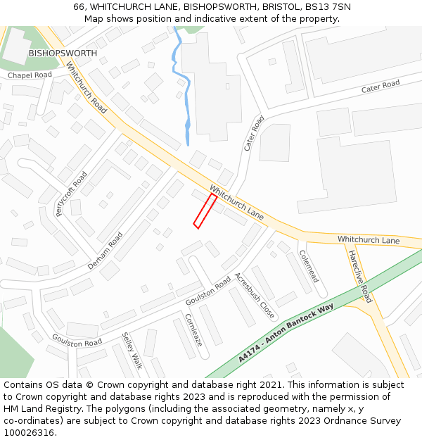 66, WHITCHURCH LANE, BISHOPSWORTH, BRISTOL, BS13 7SN: Location map and indicative extent of plot