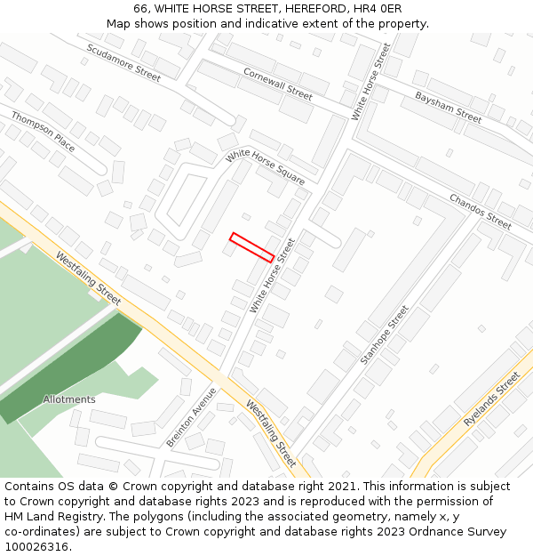 66, WHITE HORSE STREET, HEREFORD, HR4 0ER: Location map and indicative extent of plot