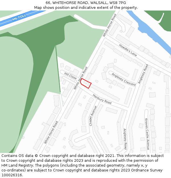 66, WHITEHORSE ROAD, WALSALL, WS8 7PG: Location map and indicative extent of plot