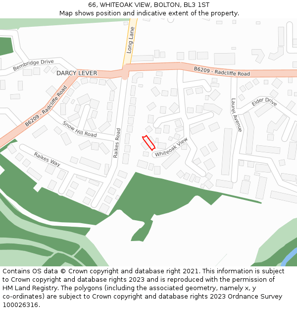66, WHITEOAK VIEW, BOLTON, BL3 1ST: Location map and indicative extent of plot