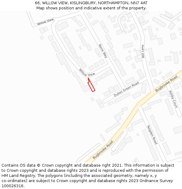 66, WILLOW VIEW, KISLINGBURY, NORTHAMPTON, NN7 4AT: Location map and indicative extent of plot