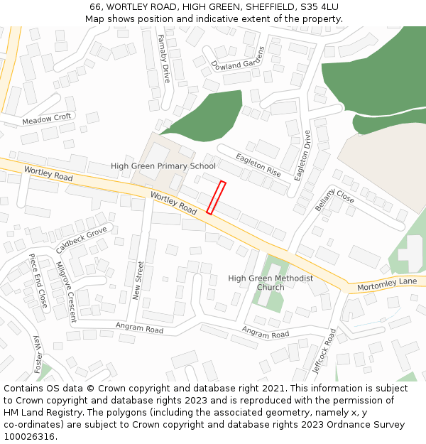 66, WORTLEY ROAD, HIGH GREEN, SHEFFIELD, S35 4LU: Location map and indicative extent of plot