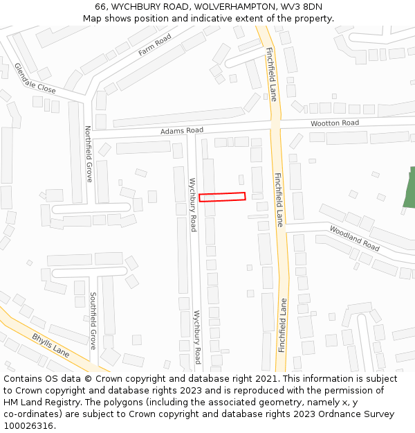 66, WYCHBURY ROAD, WOLVERHAMPTON, WV3 8DN: Location map and indicative extent of plot