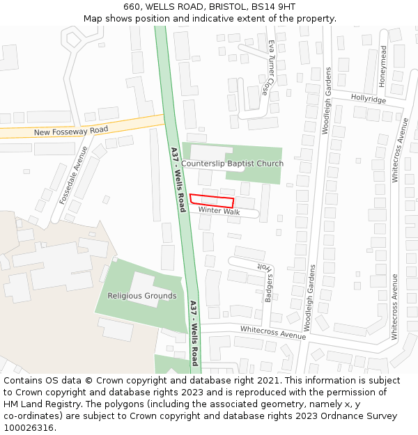660, WELLS ROAD, BRISTOL, BS14 9HT: Location map and indicative extent of plot