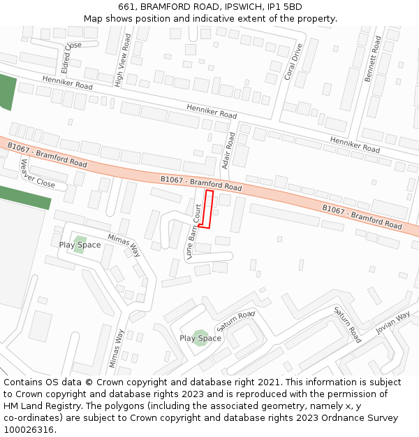 661, BRAMFORD ROAD, IPSWICH, IP1 5BD: Location map and indicative extent of plot