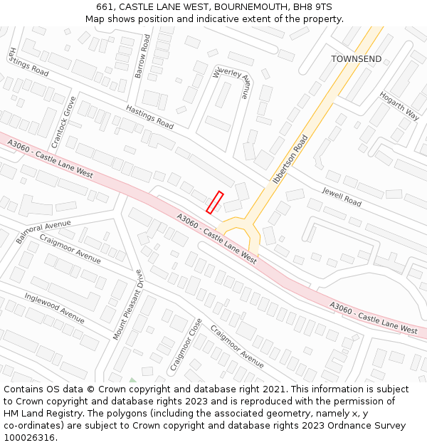 661, CASTLE LANE WEST, BOURNEMOUTH, BH8 9TS: Location map and indicative extent of plot