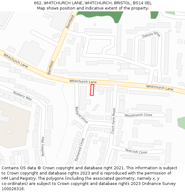 662, WHITCHURCH LANE, WHITCHURCH, BRISTOL, BS14 0EL: Location map and indicative extent of plot