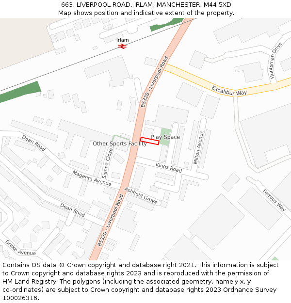 663, LIVERPOOL ROAD, IRLAM, MANCHESTER, M44 5XD: Location map and indicative extent of plot