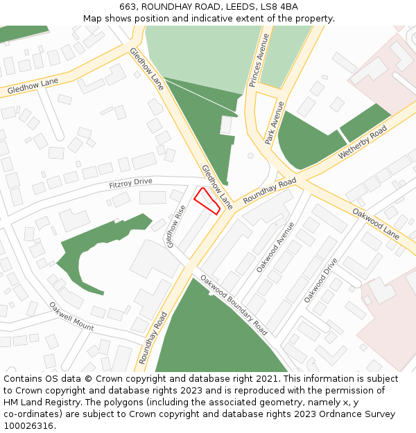 663, ROUNDHAY ROAD, LEEDS, LS8 4BA: Location map and indicative extent of plot