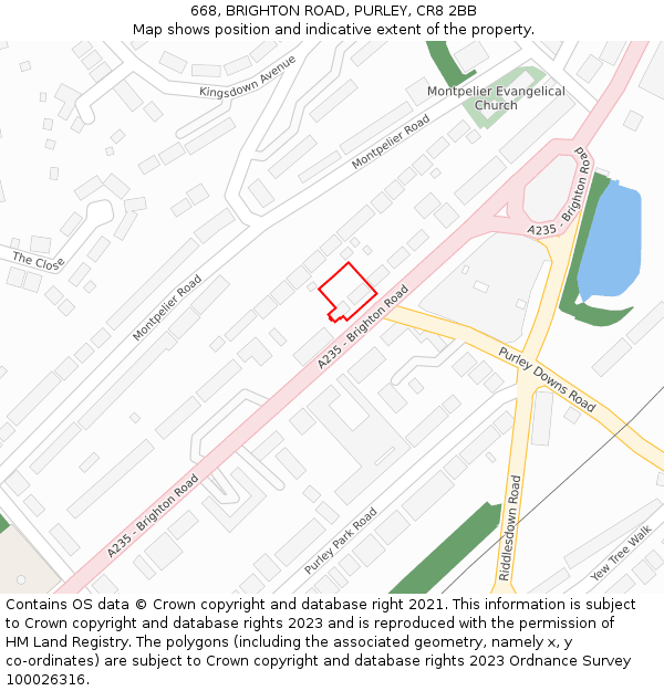 668, BRIGHTON ROAD, PURLEY, CR8 2BB: Location map and indicative extent of plot