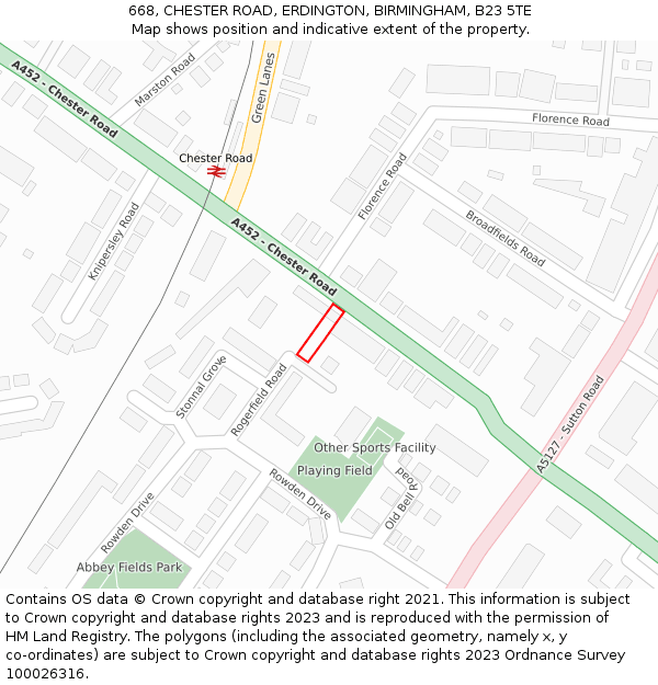 668, CHESTER ROAD, ERDINGTON, BIRMINGHAM, B23 5TE: Location map and indicative extent of plot