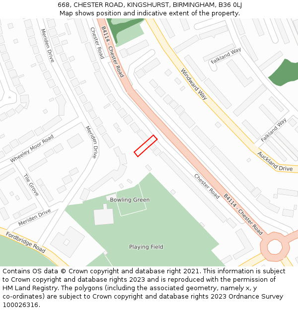 668, CHESTER ROAD, KINGSHURST, BIRMINGHAM, B36 0LJ: Location map and indicative extent of plot