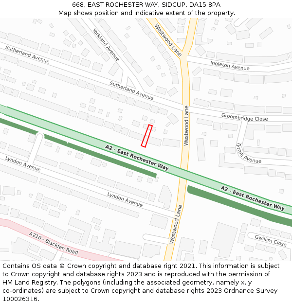 668, EAST ROCHESTER WAY, SIDCUP, DA15 8PA: Location map and indicative extent of plot