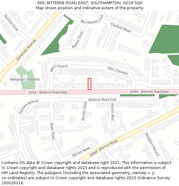 669, BITTERNE ROAD EAST, SOUTHAMPTON, SO18 5QX: Location map and indicative extent of plot