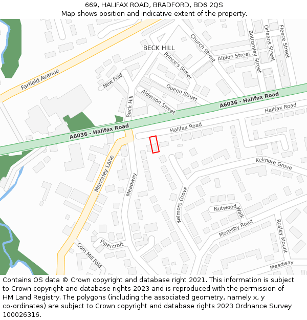 669, HALIFAX ROAD, BRADFORD, BD6 2QS: Location map and indicative extent of plot