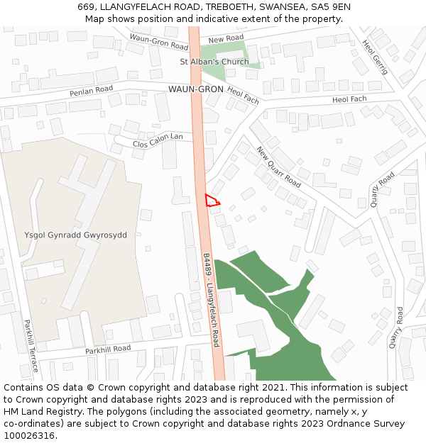 669, LLANGYFELACH ROAD, TREBOETH, SWANSEA, SA5 9EN: Location map and indicative extent of plot