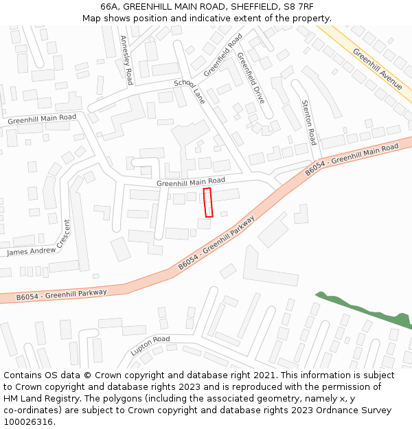 66A, GREENHILL MAIN ROAD, SHEFFIELD, S8 7RF: Location map and indicative extent of plot
