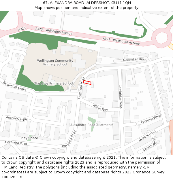 67, ALEXANDRA ROAD, ALDERSHOT, GU11 1QN: Location map and indicative extent of plot
