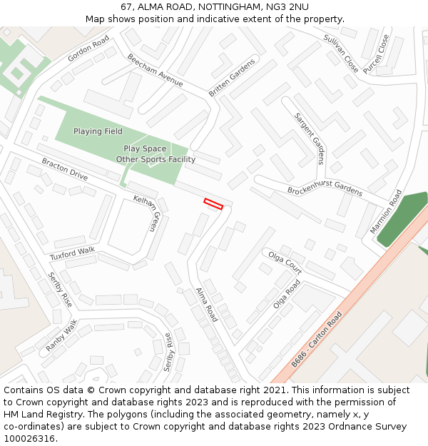 67, ALMA ROAD, NOTTINGHAM, NG3 2NU: Location map and indicative extent of plot