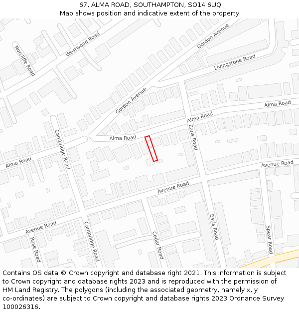 67, ALMA ROAD, SOUTHAMPTON, SO14 6UQ: Location map and indicative extent of plot