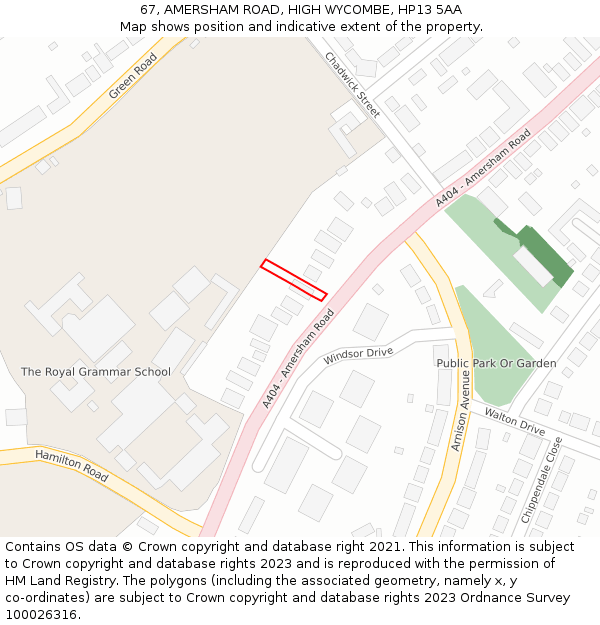 67, AMERSHAM ROAD, HIGH WYCOMBE, HP13 5AA: Location map and indicative extent of plot
