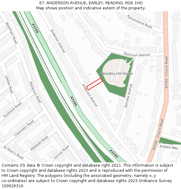 67, ANDERSON AVENUE, EARLEY, READING, RG6 1HD: Location map and indicative extent of plot