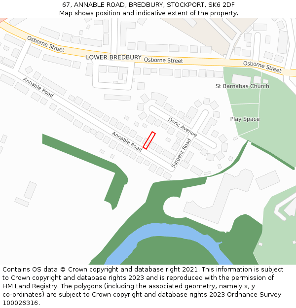 67, ANNABLE ROAD, BREDBURY, STOCKPORT, SK6 2DF: Location map and indicative extent of plot