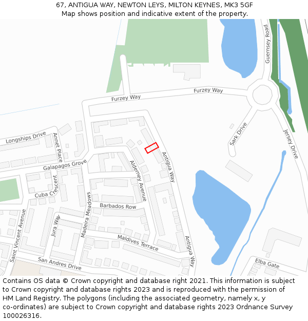 67, ANTIGUA WAY, NEWTON LEYS, MILTON KEYNES, MK3 5GF: Location map and indicative extent of plot