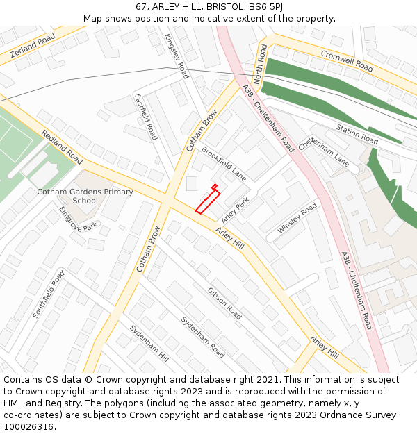 67, ARLEY HILL, BRISTOL, BS6 5PJ: Location map and indicative extent of plot