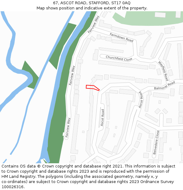 67, ASCOT ROAD, STAFFORD, ST17 0AQ: Location map and indicative extent of plot