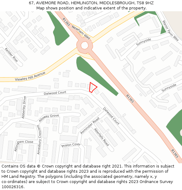 67, AVIEMORE ROAD, HEMLINGTON, MIDDLESBROUGH, TS8 9HZ: Location map and indicative extent of plot
