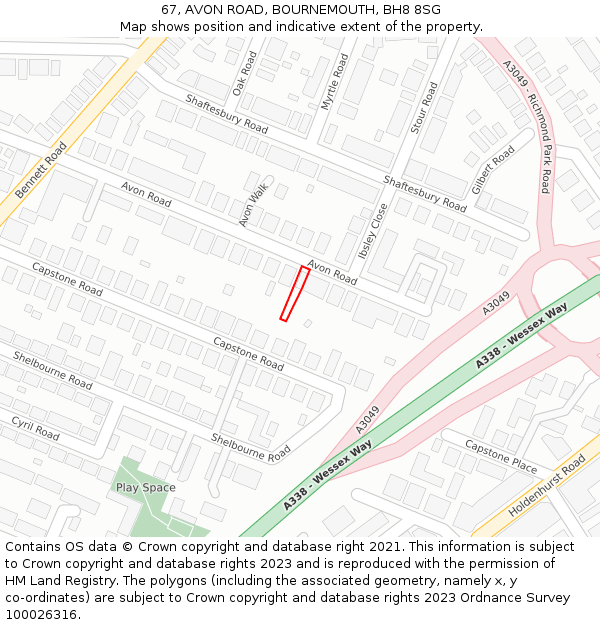 67, AVON ROAD, BOURNEMOUTH, BH8 8SG: Location map and indicative extent of plot