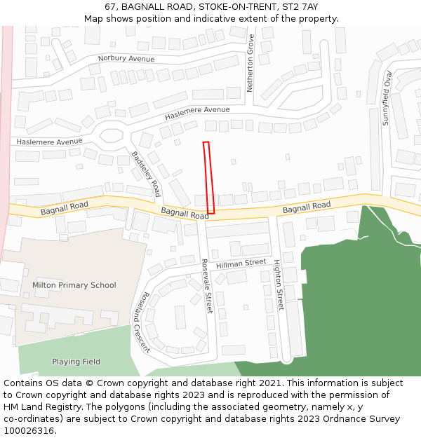 67, BAGNALL ROAD, STOKE-ON-TRENT, ST2 7AY: Location map and indicative extent of plot