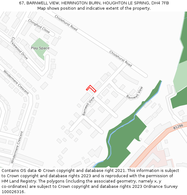 67, BARNWELL VIEW, HERRINGTON BURN, HOUGHTON LE SPRING, DH4 7FB: Location map and indicative extent of plot