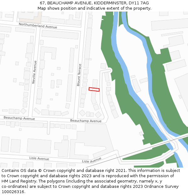 67, BEAUCHAMP AVENUE, KIDDERMINSTER, DY11 7AG: Location map and indicative extent of plot