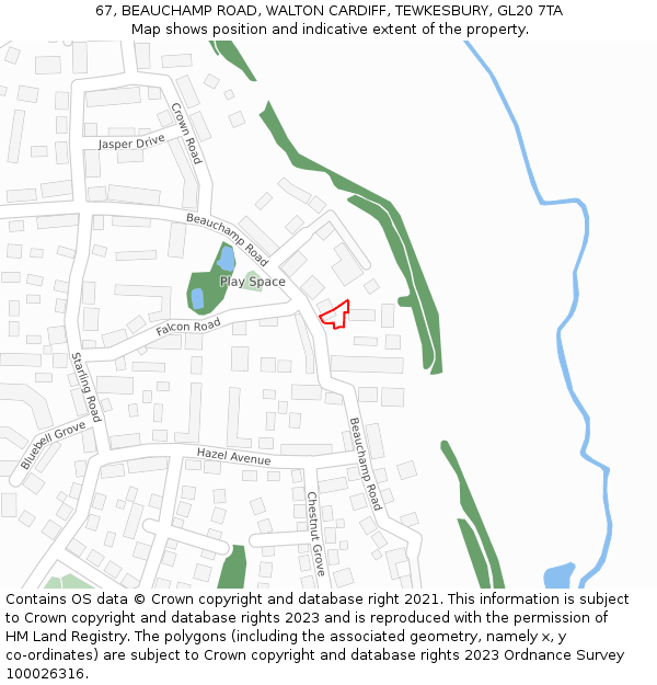 67, BEAUCHAMP ROAD, WALTON CARDIFF, TEWKESBURY, GL20 7TA: Location map and indicative extent of plot
