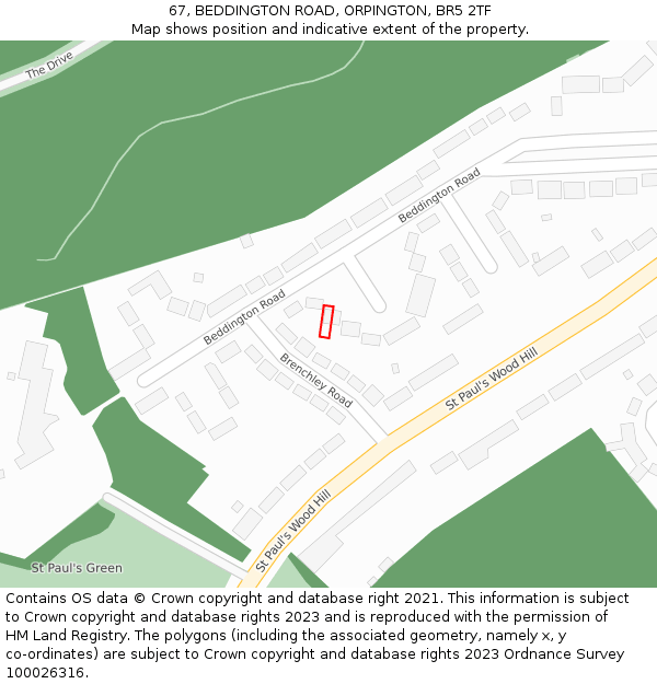 67, BEDDINGTON ROAD, ORPINGTON, BR5 2TF: Location map and indicative extent of plot