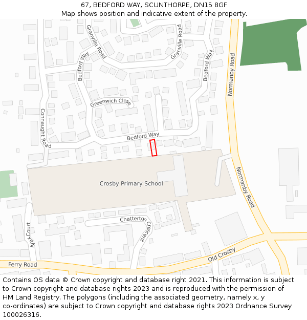 67, BEDFORD WAY, SCUNTHORPE, DN15 8GF: Location map and indicative extent of plot
