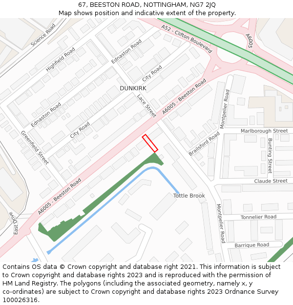 67, BEESTON ROAD, NOTTINGHAM, NG7 2JQ: Location map and indicative extent of plot