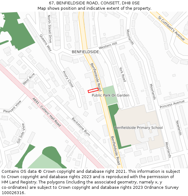 67, BENFIELDSIDE ROAD, CONSETT, DH8 0SE: Location map and indicative extent of plot