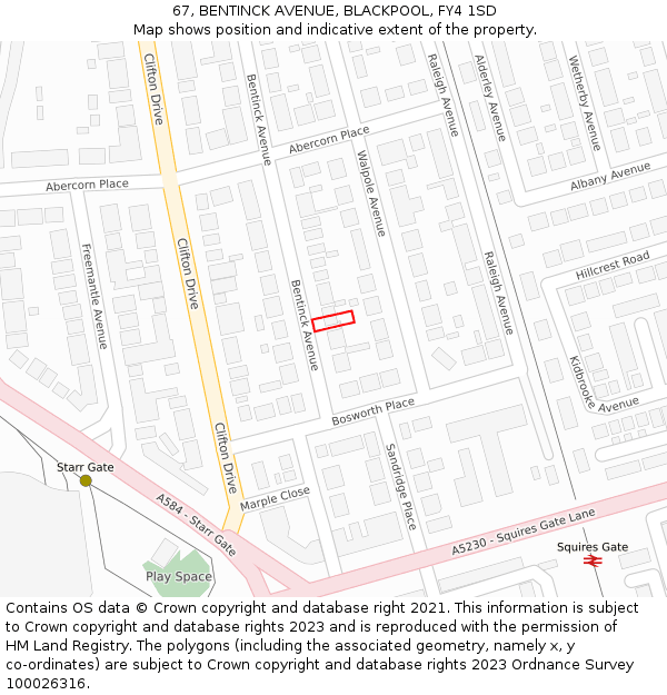67, BENTINCK AVENUE, BLACKPOOL, FY4 1SD: Location map and indicative extent of plot