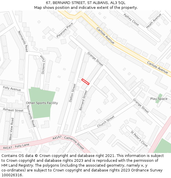 67, BERNARD STREET, ST ALBANS, AL3 5QL: Location map and indicative extent of plot