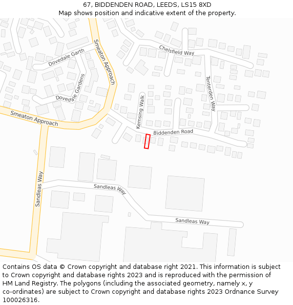 67, BIDDENDEN ROAD, LEEDS, LS15 8XD: Location map and indicative extent of plot