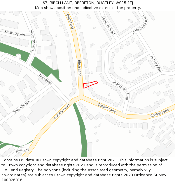 67, BIRCH LANE, BRERETON, RUGELEY, WS15 1EJ: Location map and indicative extent of plot