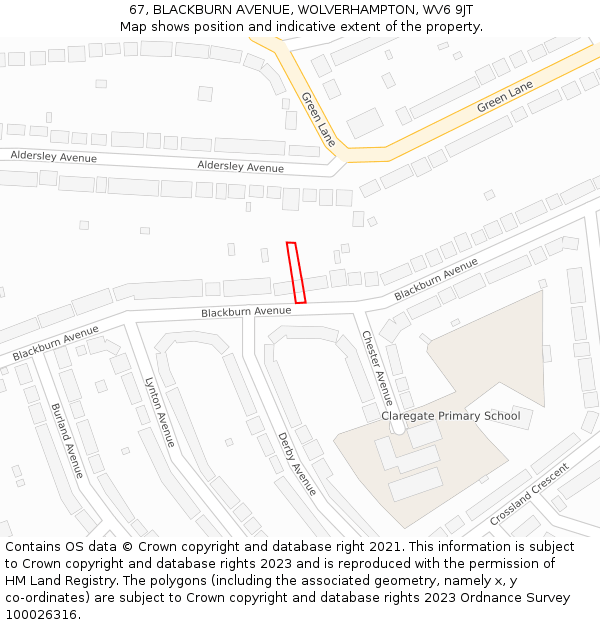 67, BLACKBURN AVENUE, WOLVERHAMPTON, WV6 9JT: Location map and indicative extent of plot