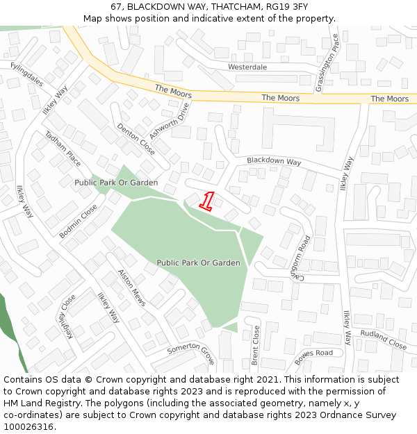 67, BLACKDOWN WAY, THATCHAM, RG19 3FY: Location map and indicative extent of plot