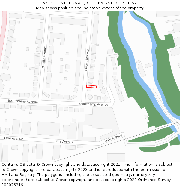 67, BLOUNT TERRACE, KIDDERMINSTER, DY11 7AE: Location map and indicative extent of plot
