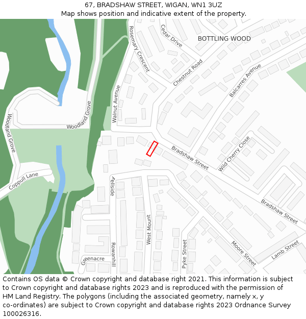 67, BRADSHAW STREET, WIGAN, WN1 3UZ: Location map and indicative extent of plot